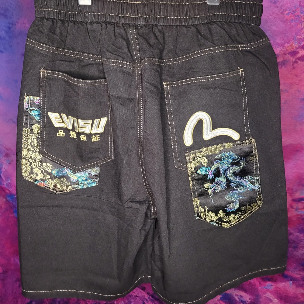 R.M.C Shorts Size XXL Black and Blue with Decorative Details Polyester Material